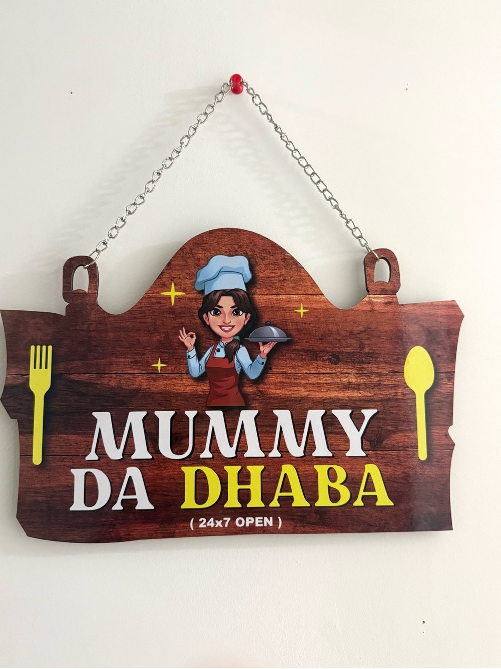 Mummy Da Dhaba Wooden Wall Sign - Brown & Yellow
